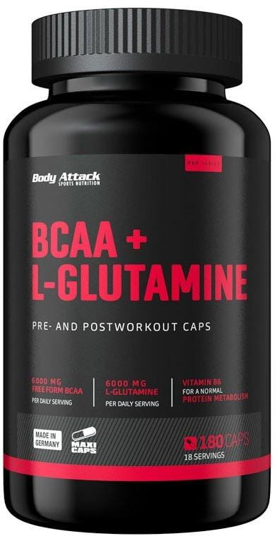 Kapsle s vysokým obsahem aminokyselin Body Attack BCAA + L-Glutamine 180 kapslí